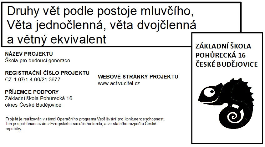 AUTOR: Mgr. Vlasta Hrádelová ŠKOLA: ZŠ Pohůrecká 16, České Budějovice PŘEDMĚT: Český jazyk VY_32_INOVACE_ČJ.7.32 DATUM: 2.