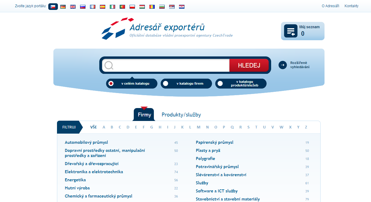 Příloha 3 Vzhled webu Adresář exportérů Zdroj: Katalog firem. CZECHTRADE.