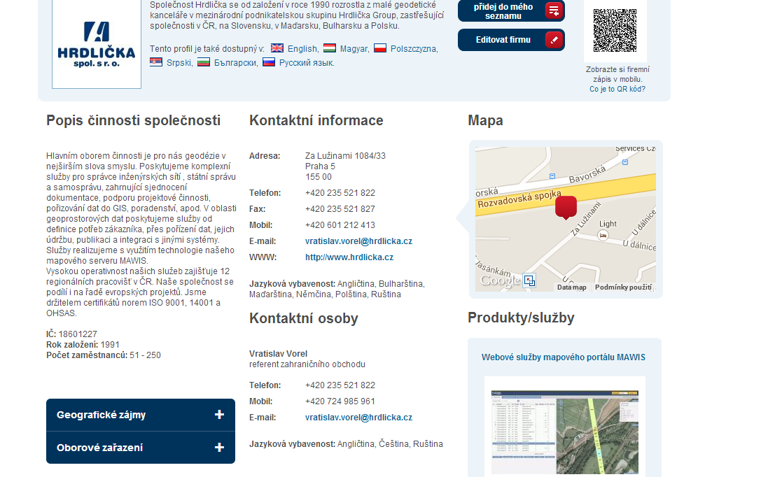 Příloha 4 Vzhled zápisu společnosti v Adresáři exportérů Zdroj: Katalog firem. CZECHTRADE.