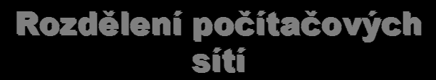 Rozdělení počítačových sítí Počítačové sítě se obecně rozdělují do základních typů podle toho, na jak velkém území spojují počítače a jaké spojovací