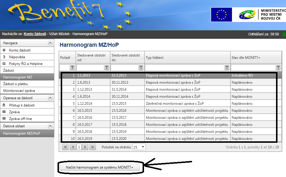 Elektronická MZ etap./závěr./hop - založení https://www.eu-zadost.