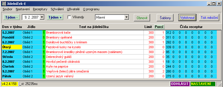 Standardní pracovní postup Zadávání jídelníčku K zadání jídelníčku slouží program, který je součástí instalace. Nazývá se JID.EXE a je součástí balíku programů BonAp.