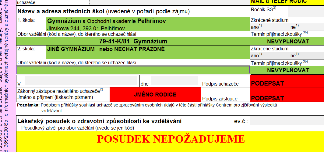 formulář přihlášky POŘADÍ!!! škol na obou přihláškách stejné 1.