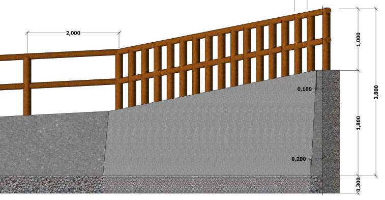 MODERNIZACE ALTÁNU A ZÍDKYZ Dokumentace pro územní souhlas OPĚRNÁ ZÍDKA ZÍDKA OBJEKT 43 Pohledový armovaný beton Oprava nevyhovujícího povrchu vrstvou hlazeného pohledového betonu s armaturou