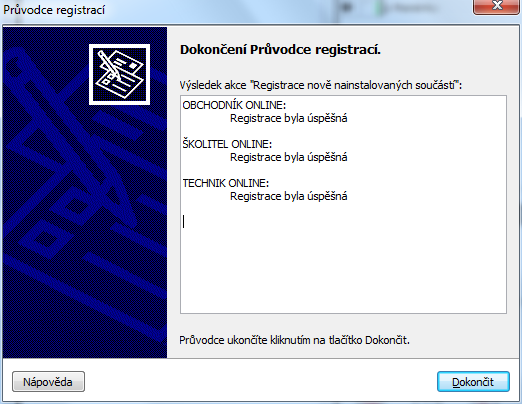 Po klepnutí na tlačítko Dokončit dojde k uzavření Průvodce registrací, program ŘÍZENÍ PRODEJE ONLINE bude aktivován a připraven k použití. 3.