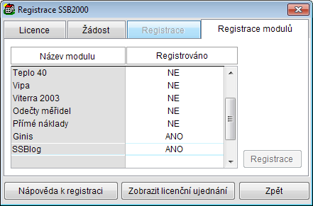 2. Zprovoznění a nastavení modulu 2.1. Zprovoznění modulu Modul je integrální součástí programu SSB2000 a není jej třeba instalovat. Před prvním použitím je potřeba modul registrovat.