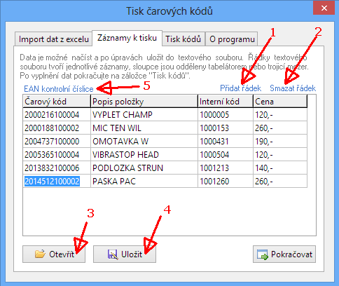 Záznamy k tisku Dopočítání posledního znaku je poměrně složité, proto je v programu přidána funkce pro její výpočet.