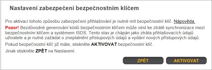 Aktivace tokenu etokenpass Postup aktivace: 1. Přihlašte se do Vaší datové schránky (pověřená osoba nebo administrátor), klikněte na Nastavení.