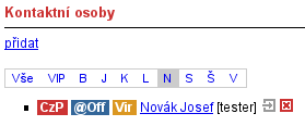 3.6 ZÁLOŽKA "KONTAKTNÍ OSOBY" Je-li uživatel přihlášen, je seznam osob v záložce "Kontaktní osoby" rozšířen o editační ikony a odkaz pro přidání nového kontaktu.