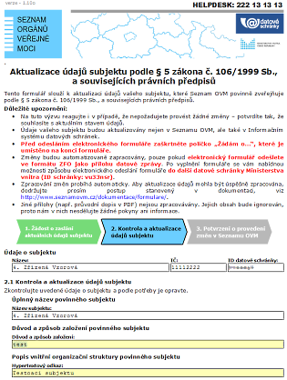 4.5 Ukázky formuláře Žádost o zaslání formuláře s