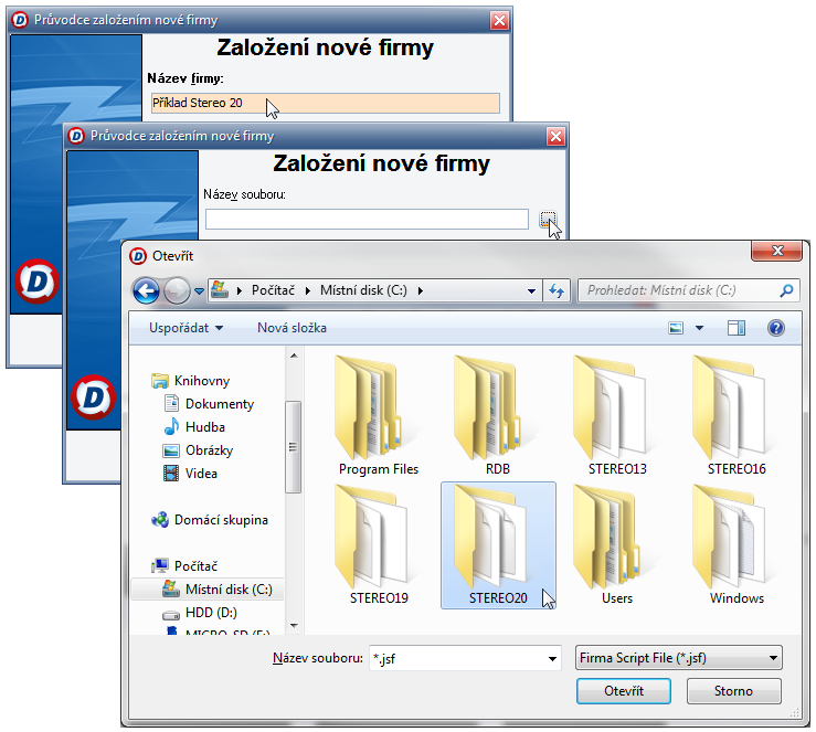 3. Na následující stránce Průvodce založením nové firmy pro zadání názvu importovaného souboru stiskněte tlačítko pro nalistování souboru (se třemi tečkami) a vyhledejte soubor s daty pro import,