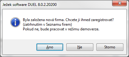 6. Po dokončení operace je možné nově založenou firmu ihned registrovat zatrhnutím v seznamu firem.