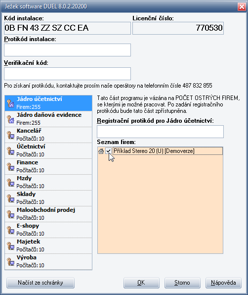 Tip: Registraci firmy lze provést kdykoli později prostřednictvím funkce Změna licence.