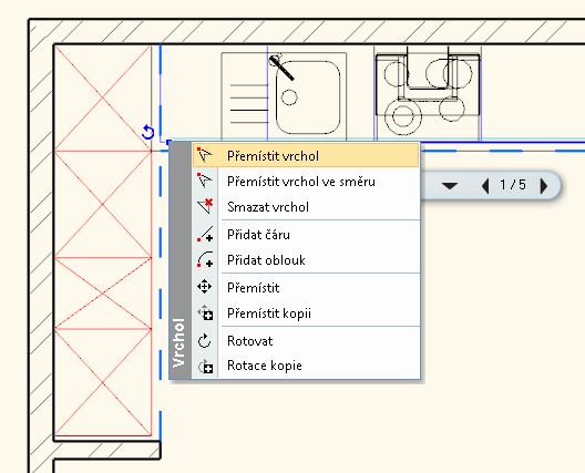 18 ARCHline.XP 2014 Novinky Když kliknete v místě, kde je několik prvků, software zobrazí roletový seznam všech prvků poblíž kurzoru, které je možné vybrat.