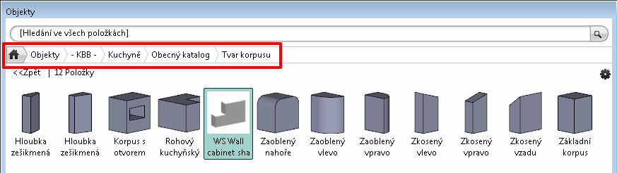 24 ARCHline.XP 2014 Novinky 1.8. Vytvoření nové skříňky s atypickým tvarem 2 Tuto kapitolu můžete přeskočit a z návrhového centra umístěte do projektu skříňku WS Custom wall cabinet.