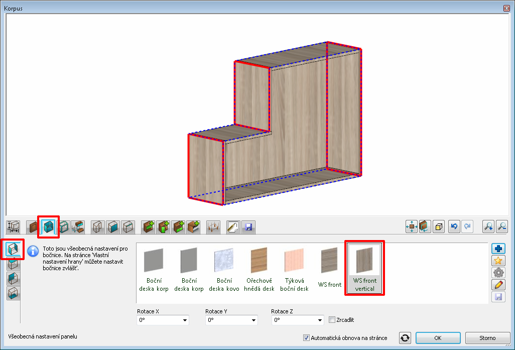 ARCHline.XP 2014 Novinky 25 Přepněte se na kartu Rozměry. Nastavte parametry: Místo pro nožičky = 0 mm Výška korpusu = 800 mm Z roletového seznamu Typ skříňky vyberte Horní skříňka.