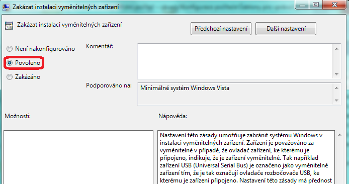 2.2.2. Ze seznamu vyberte Neprohledávat web Windows Update a povolte zásadu. 2.3.