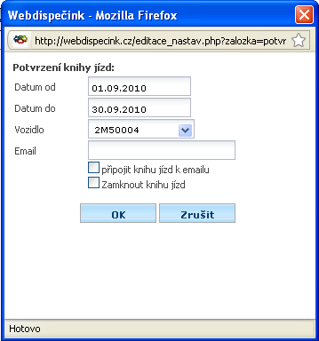 Odsouhlasení/potvrzení knihy jízd Tato funkce slouží k potvrzení správnosti knihy jízd (najdete v agendě Nástroje/Potvrzení knihy jízd).