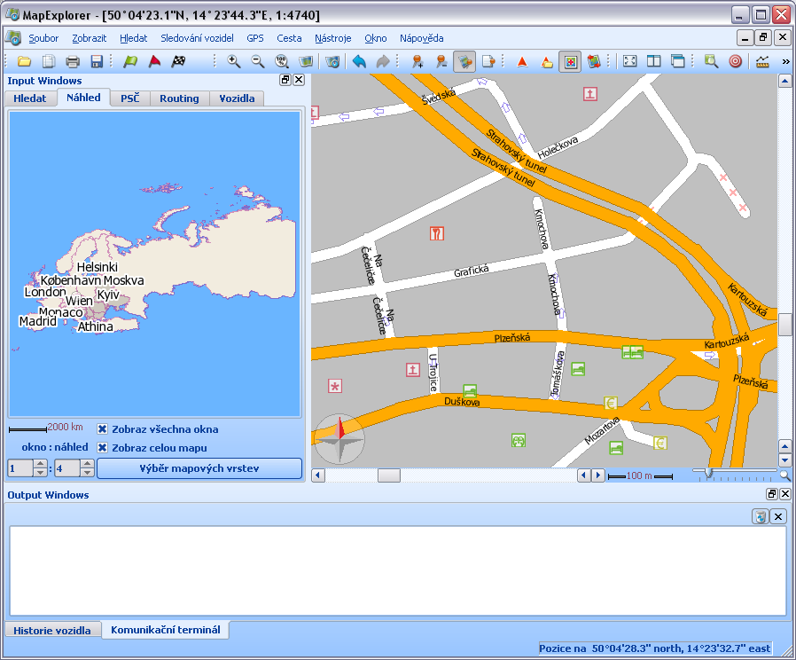 Práce s Map Explorerem 2 Práce s Map Explorerem 2.1 Přehled 10 Po spuštění mapy uvidíte podobný obrázek: Okno aplikace je rozděleno na 2 části. Levá část je vstupní oblast, pravá je mapové okno.