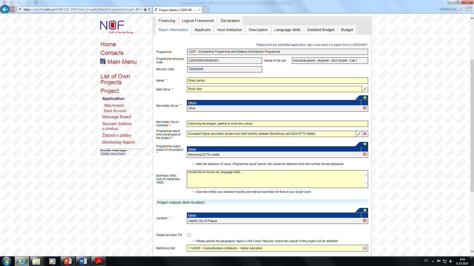 - Secondary focus a Programme output (result