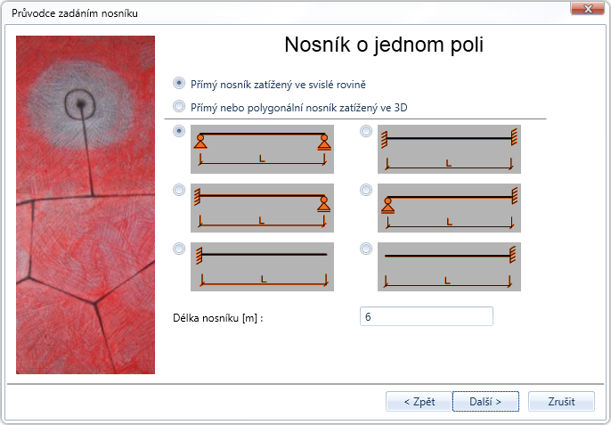 Uživatelská příručka IDEA Beam 14 4.1.2 Nosník o jednom poli Pro nosník o jednom poli lze v druhém kroku průvodce vybrat jeden z dostupných typů podepření.