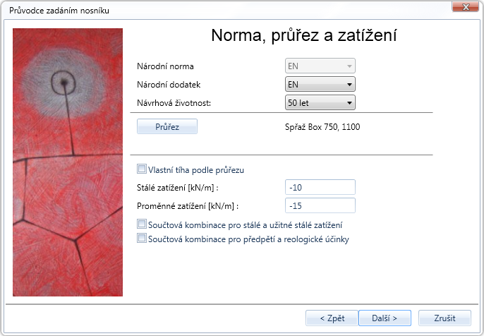 Uživatelská příručka IDEA Beam 17 4.1.5 Norma, průřez a zatížení V dalším kroku průvodce se (v závislosti na typu nosníku) nastavují norma, výchozí průřez a zatížení nosníku.