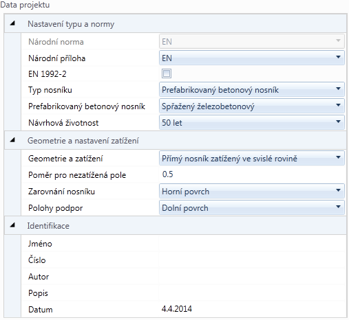 Uživatelská příručka IDEA Beam 21 5.1 Data projektu Příkazem navigátoru Data projektu se v datovém okně zobrazí tabulka pro zadání základních a identifikačních údajů o projektu.