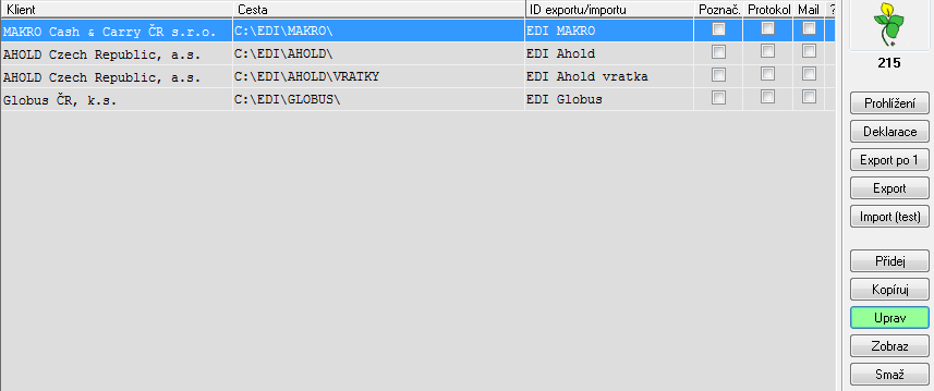 6 EDI komunikace Stiskneme tlačítko OK Tato nastavení (GLN a Parametry 2) musíme provést pro všechny dodací adresy (filiálky) vybraného řetězce Vše uložíme postupným stiskem tlačítka OK (celkem 3x).