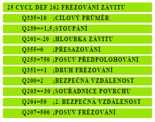 0 = jedna 360 šroubovice na hloubku závitu 1 = kontinuální šroubovice po celkové délce závitu >1 = několik šroubovicových drah s najížděním a odjížděním, mezi nimiž TNC přesazuje nástroj o Q355 krát