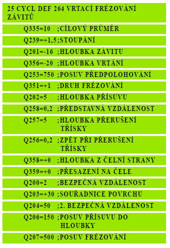 Zpětný pohyb při přerušení třísky Q256 (inkrementálně): hodnota o níž TNC odjede nástrojem zpět při přerušení třísky.