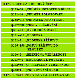 20 Definice vzorů 20.1 Rastr bodů na kruhu (cyklus 220) Střed 1. osy Q216 (absolutně): střed roztečné kružnice v hlavní ose roviny obrábění Střed 2.