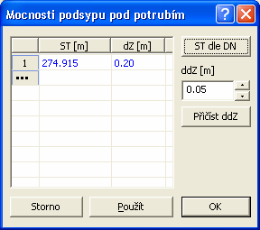 Mocnosti podsypu pod potrubím Pomocí voly Kresba redukcí na potrubí se zviditelní pomocné objekty v hladině REDUKCE, které znázorňují místa změn průměrů potrubí v řezu i v situaci.