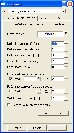 V záložce Svislý popis bodů lze nastavit výpis jména bodu, textových kódů vč. substitucí a některé další informace o bodu.
