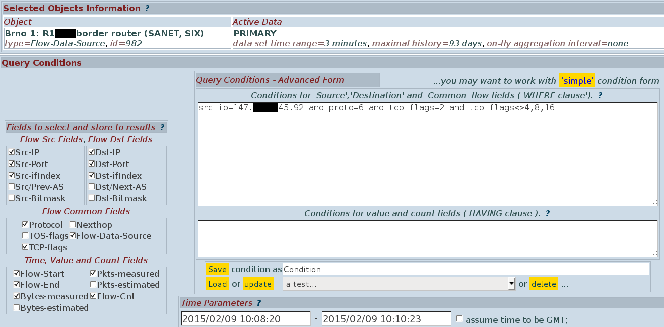 FTAS: TCP SYN flood verifikace v rámci IH Příklad použití UI FTAS, z hlediska činnosti reaktivní model Hlášení, že IP adresy z našeho