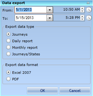 UŽIVATELSKÝ MANUÁL (ver. 1/2014) Tlačítkem Export dat lze exportovat z knihy jízd vybraná data z konkrétního období do formátu xls nebo pdf. 2.3.