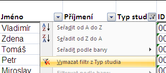 Pokud potřebujeme odebrat všechny podmínky, je rychlejší na kartě Data, ve skupině Seřadit a filtrovat, klepnout na tlačítko Vymazat.