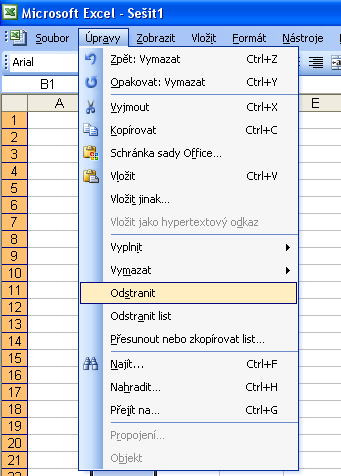 Odstranění sloupce z listu Pomocí kontextového menu 1. Klikneme na záhlaví sloupce pravým tlačítkem myši 2.