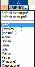 Velice užitečnou funkcí je pak vytvoření seznamu. Příklad: Máme-li např. sloupec se jmény, který budeme chtít často dle abecedy, nebo z něj vybírat jen určitá jména, vytvoříme z něj seznam.