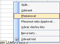 17 Práce s listy Excel samozřejmě umožňuje pracovat se svými listy. Každý list je samostatná tabulka. Uvnitř jednoho souboru (sešitu aplikace Excel) může existovat až 255 listů.