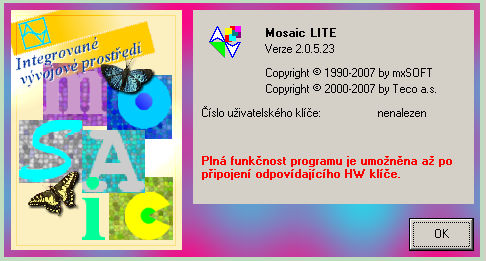 2. Vytvoření nového projektu Obr. 1. Spuštění vývojového prostředí Mosaic Po otevření všech oken prostředí se zobrazí dialog pro otevření skupiny projektů.
