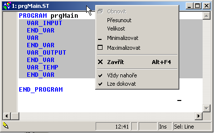 3. Základní popis prostředí Mosaic okno Data. 5. V pravé části hlavního okna je pravý dokovací panel, ve kterém jsou obvykle otevřena okna nástrojů náhledů na oblasti paměti a proměnných v PLC.