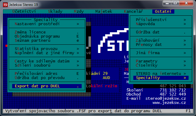 3. Vlastní export dat z programu STEREO Upozornění: Pro export archivu mezd je nezbytně nutné spustit před převodem dat operaci v menu programu Mzdy / Ostatní / Speciality / Export archivu mezd pro