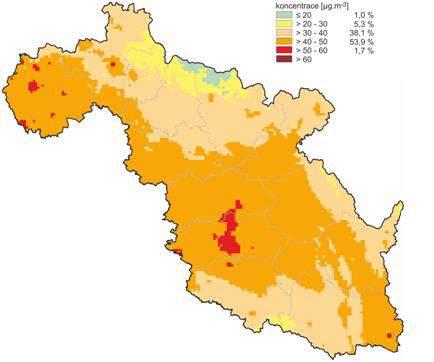 Obrázek 23: Počet dní s koncentrací PM10 > 50 µg.