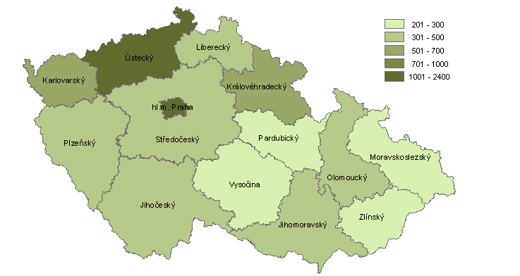 tabulka 8-19: Počet distribuovaných jehel a stříkaček ve výměnných programech v r. 2002 2010 podle krajů (Mravčík et al.