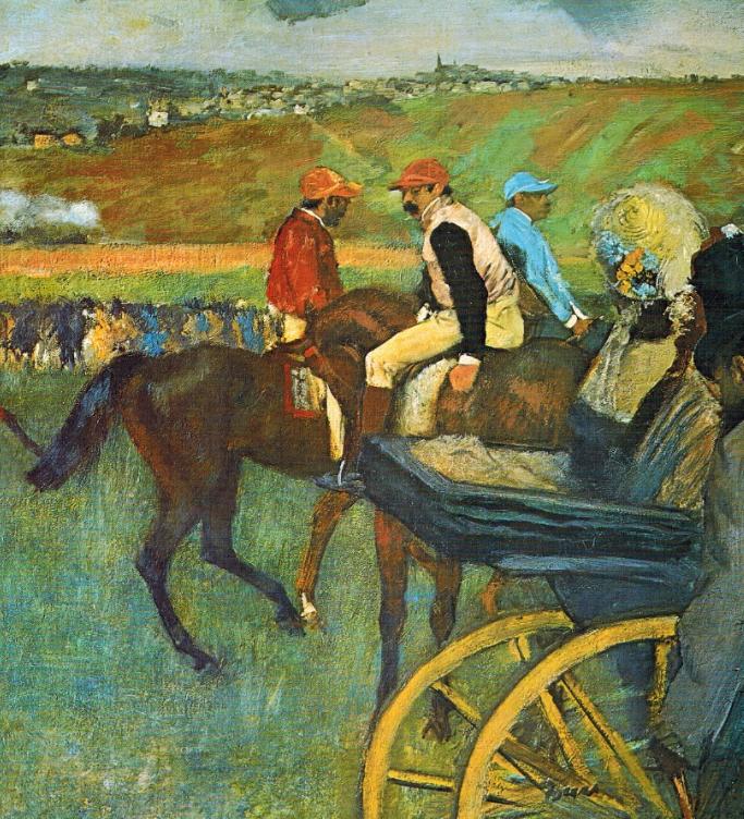 o k tématům koní a žokejů se Degas stále vracel o studoval pohyb a hru světla na dresech jezdců o