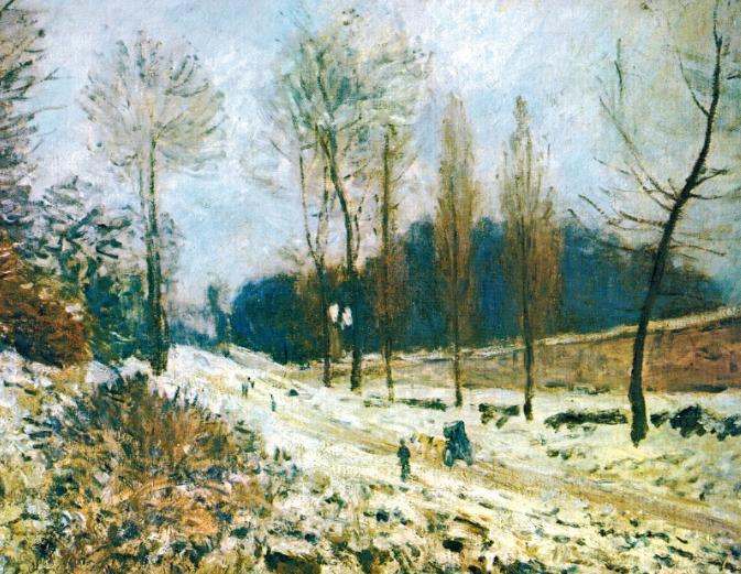 Alfred Sisley Ohyb řeky Loing Cesta u Louveciennes o anglický malíř, seznámil se s díly Turnera