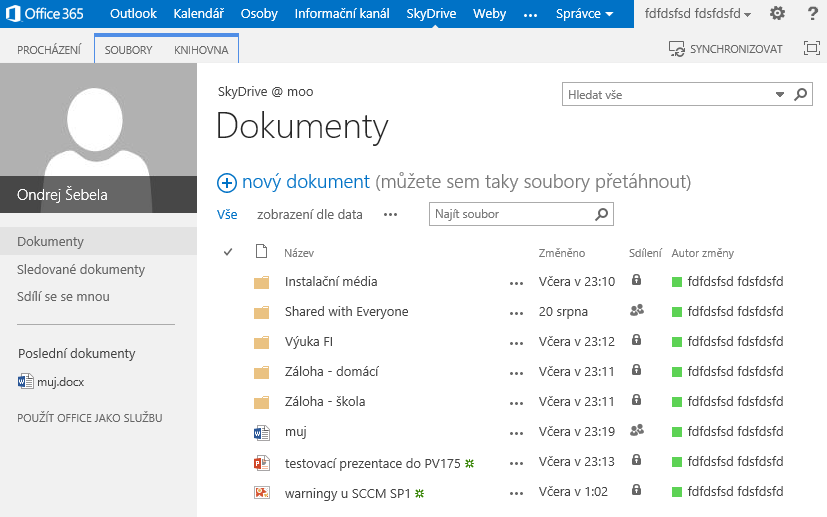 OneDrive Jde o soukromý webový disk nabízející 25 GB prostoru pro ukládání vašich dat Nahrávaný soubor může mít velikost maximálně 2 GB Umožňuje sdílet vybrané soubory/adresáře i s externími