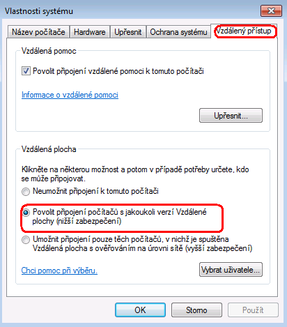 4.2.2. Zapněte obnovení a nastavte velikost na 2%. Ve výchozím nastavení je tato volba vypnutá, protože zabírá místo na pevném disku. 5. Karta Vzdálený přístup 5.1.