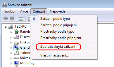 2.2. ID hardware zjistěte typ grafického adaptéru a najděte jeho ID hardware (Spráce zařízení). 2.2.1. Rozbalte nabídku Grafické adaptéry a pravým tlačítkem zvolte vlastnosti. 2.2.2. Otevře se okno vlastností o hardware grafické karty.