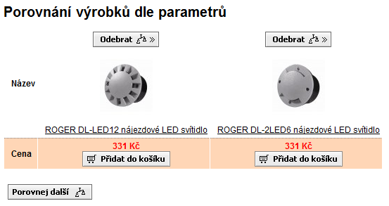 Stránka: Porovnávání Zde popravdě porovnávání není, je zde pouze porovnání ceny, ale nejsou zde brány v potaz žádné jiné parametry (obr. 26). Obr.